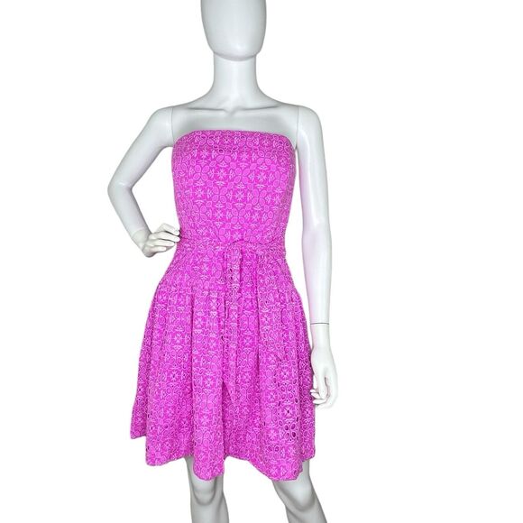 Lilly Pulitzer Size 2 Dress Akela Strapless Eyelet Orchid Oasis Fuchsia Pink - Picture 2 of 8